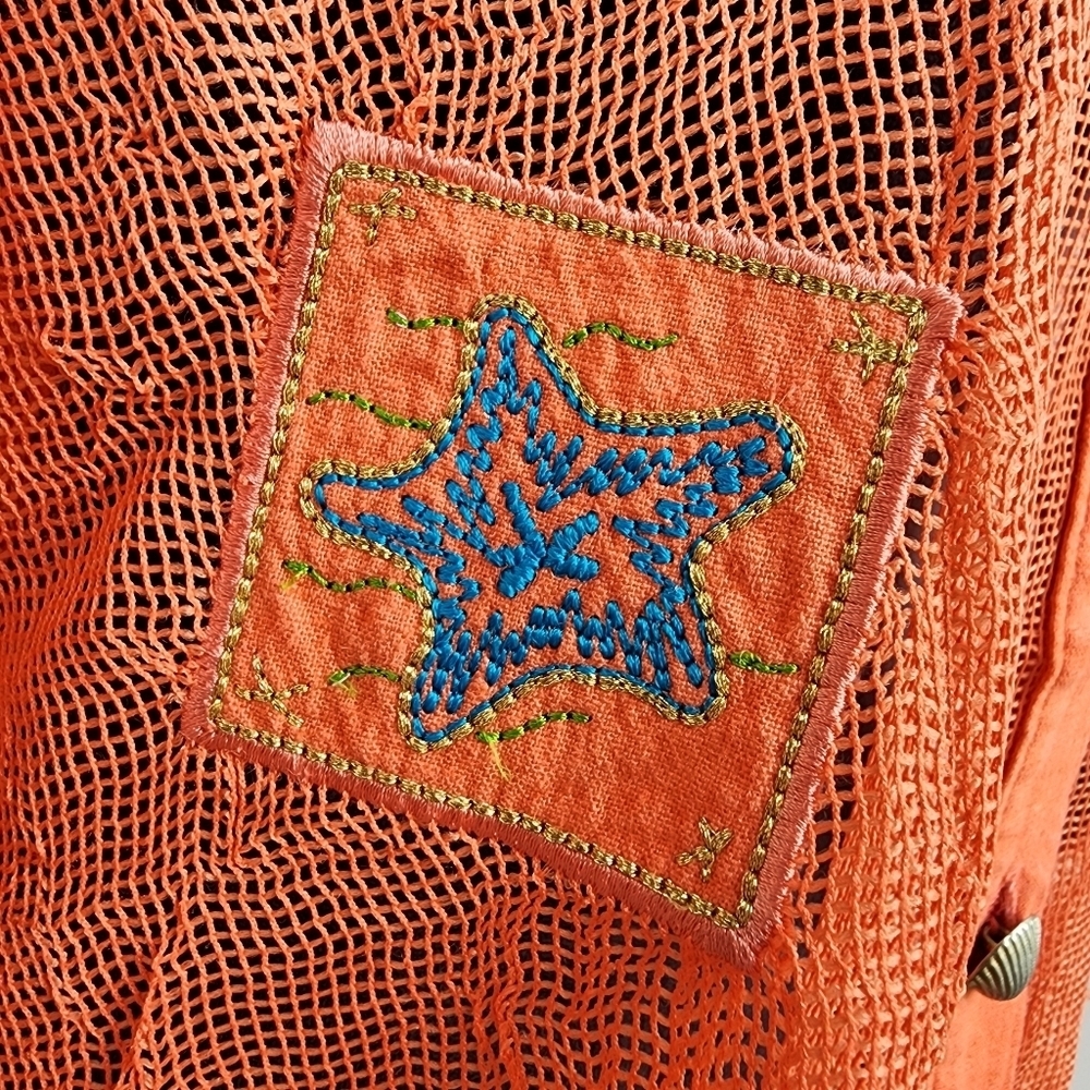 VTG Popovitch Womens Button Front Shirt Orange Linen Belnd Mesh Relaxed Plus 2X - Picture 4 of 13